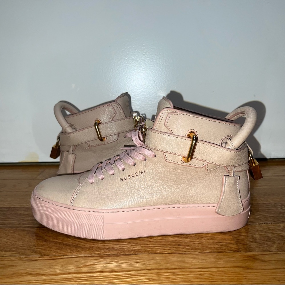 Womens BUSCEMI high-top 100MM sneaker in beige & pink size 38